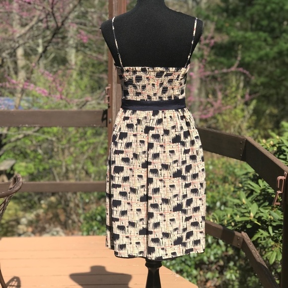 Burlapp Anthropologie Watercolor Abstract Fit+Flare Dress Sleeveless Beige - Picture 3 of 7